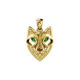Celtic Wolf Spirit with Meaningful Gemstone Solid Yellow Gold Pendant GPD6213