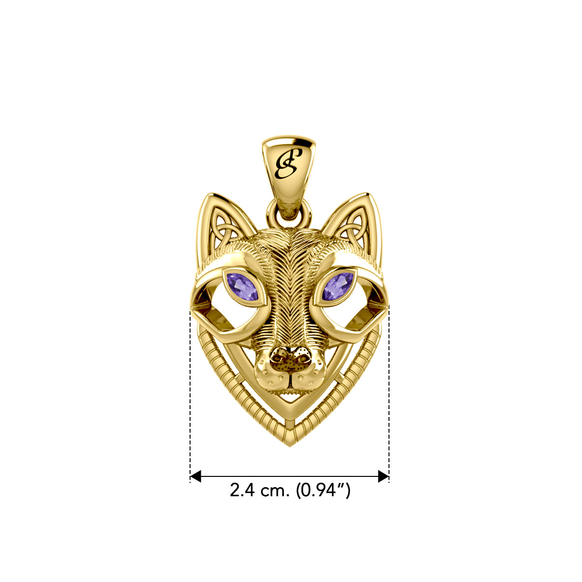 Celtic Wolf Spirit with Meaningful Gemstone Solid Yellow Gold Pendant GPD6213