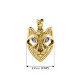 Celtic Wolf Spirit with Meaningful Gemstone Solid Yellow Gold Pendant GPD6213
