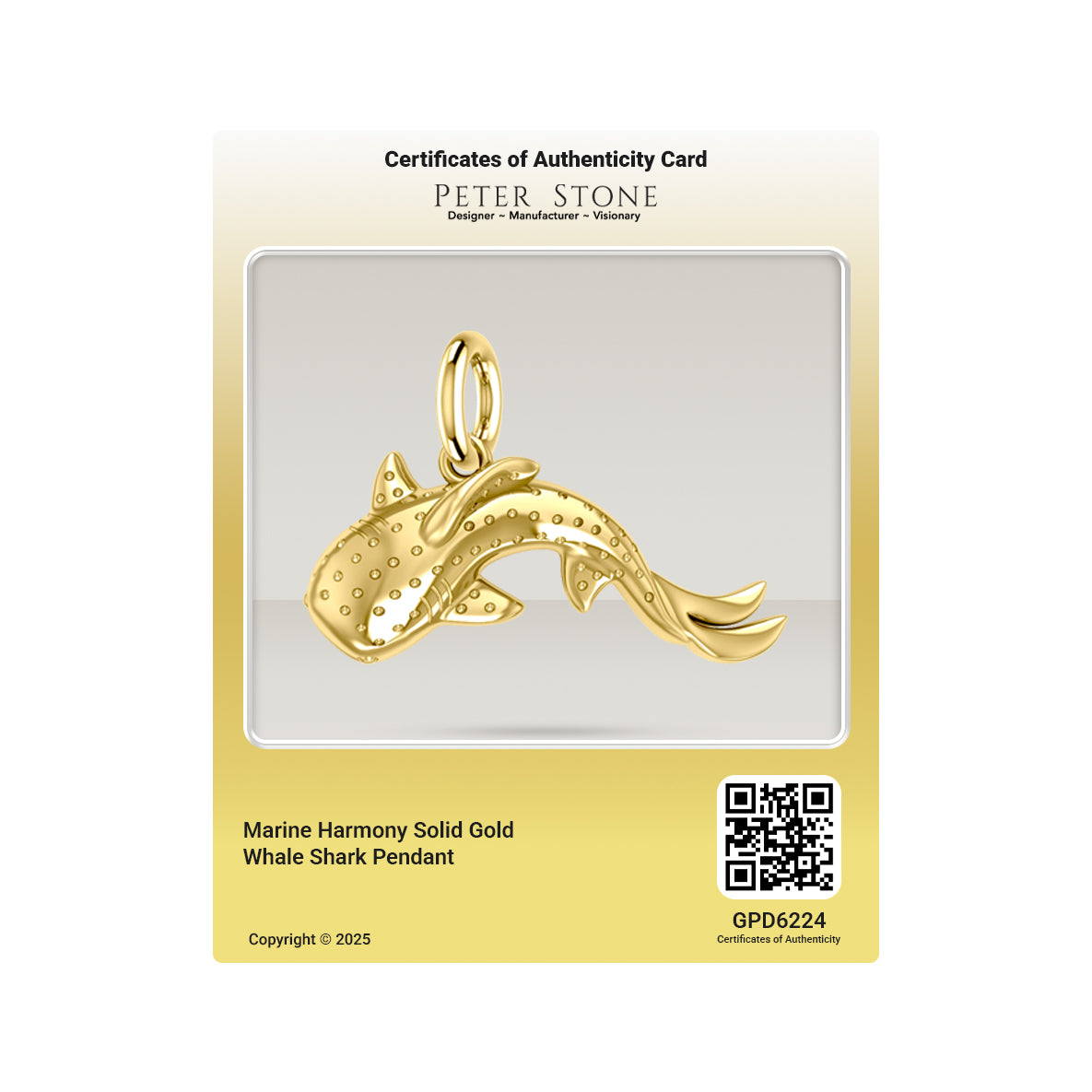 Marine Harmony Whale Shark Solid Gold Pendant GPD6224