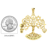 Tree of Life with Peace and Faith Symbols Solid Gold Pendant GPD6364