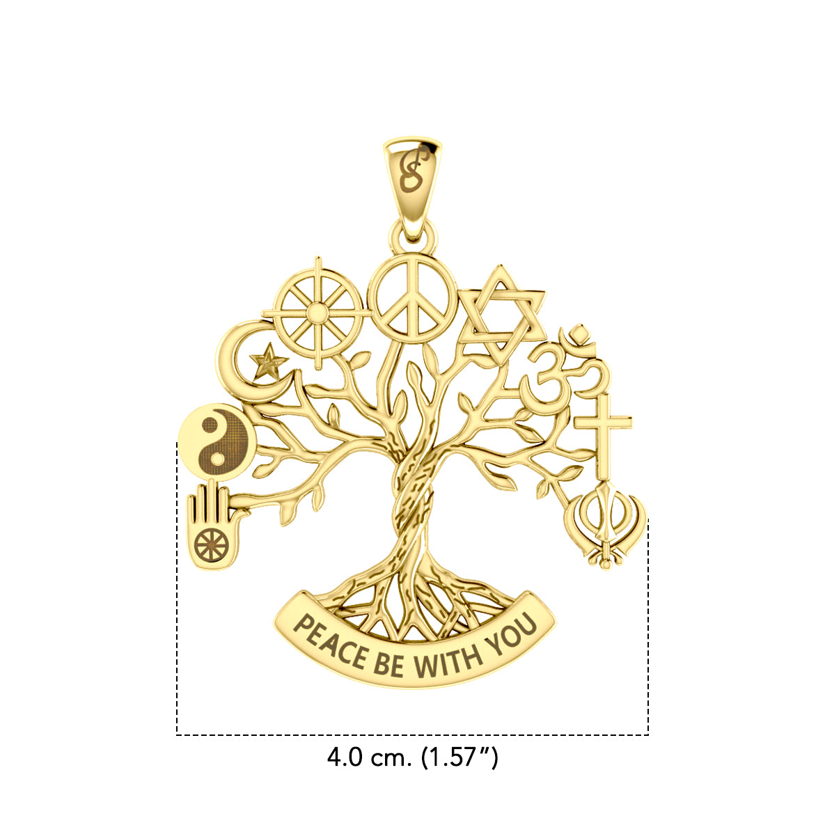 Tree of Life with Peace and Faith Symbols Solid Gold Pendant GPD6364