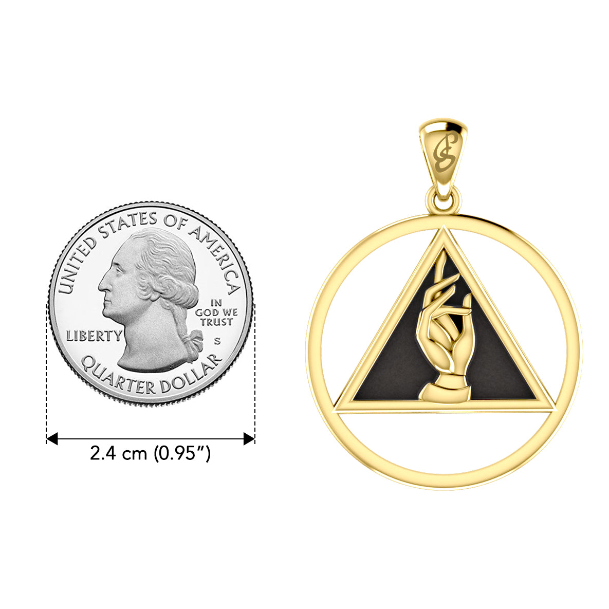 AA Recovery Symbol with Christogram Solid Gold Pendant with Black Enamel GPD6384