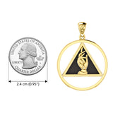 AA Recovery Symbol with Christogram Solid Gold Pendant with Black Enamel GPD6384