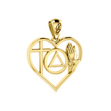 AA Recovery Symbol with Faith and Christogram in Heart Solid Gold Pendant GPD6386
