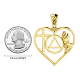 AA Recovery Symbol with Faith and Christogram in Heart Solid Gold Pendant GPD6386
