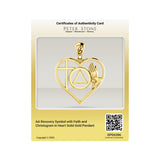 AA Recovery Symbol with Faith and Christogram in Heart Solid Gold Pendant GPD6386