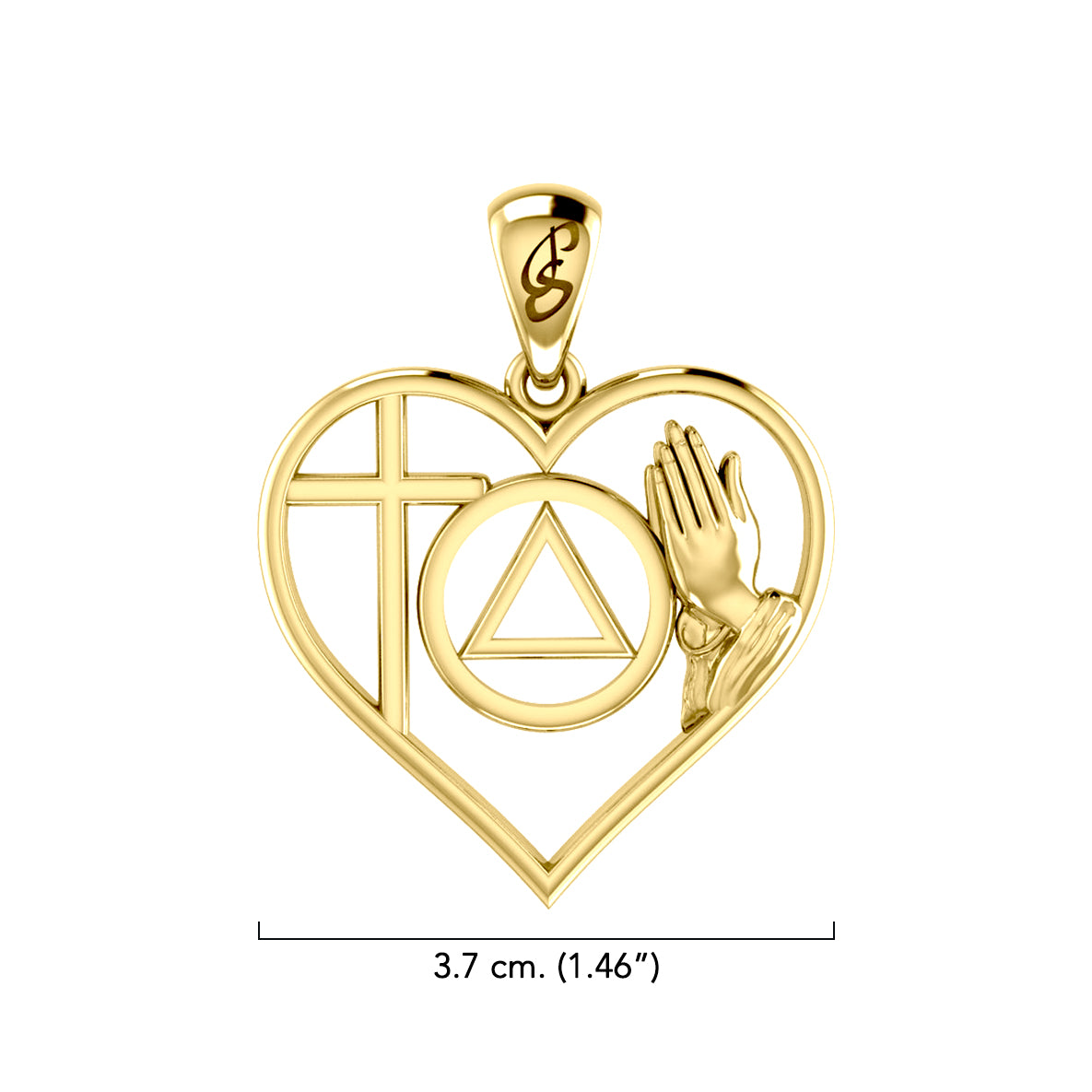 AA Recovery Symbol with Faith and Christogram in Heart Solid Gold Pendant GPD6386