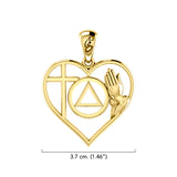 AA Recovery Symbol with Faith and Christogram in Heart Solid Gold Pendant GPD6386