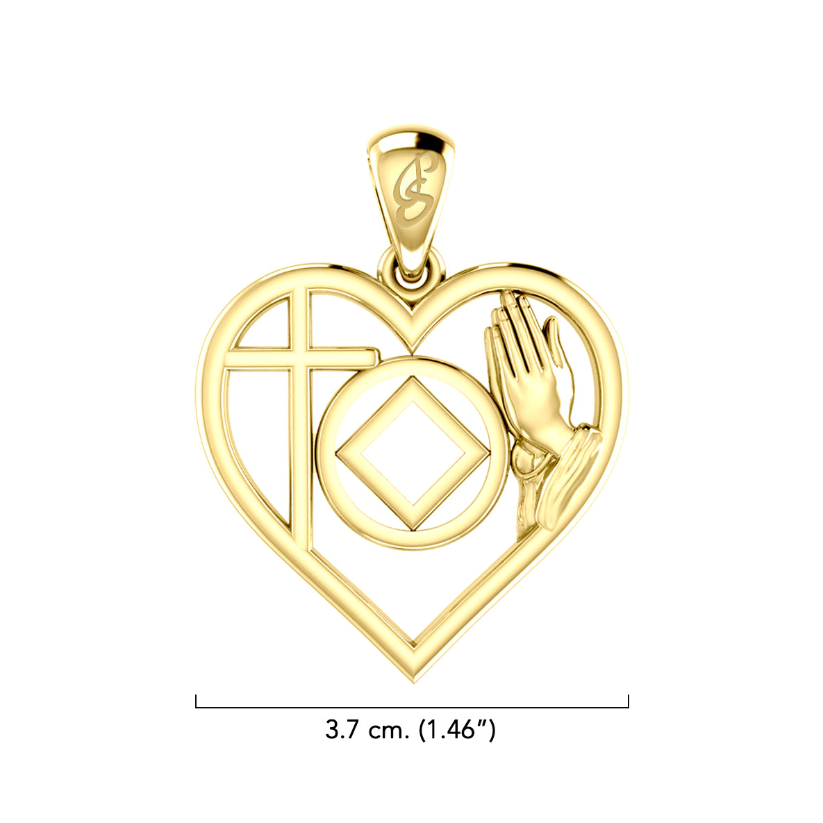 NA Recovery Symbol with Faith and Christogram in Heart Solid Gold Pendant GPD6396