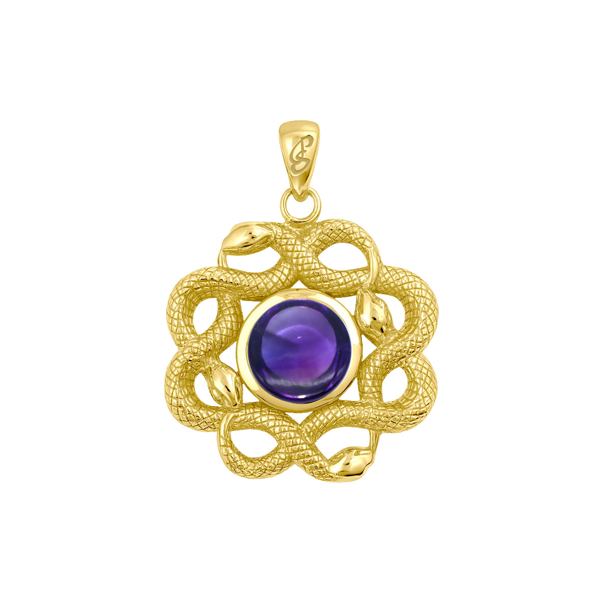 Ouroboros Snake with Celtic Knot Solid Gold Pendant with Gem