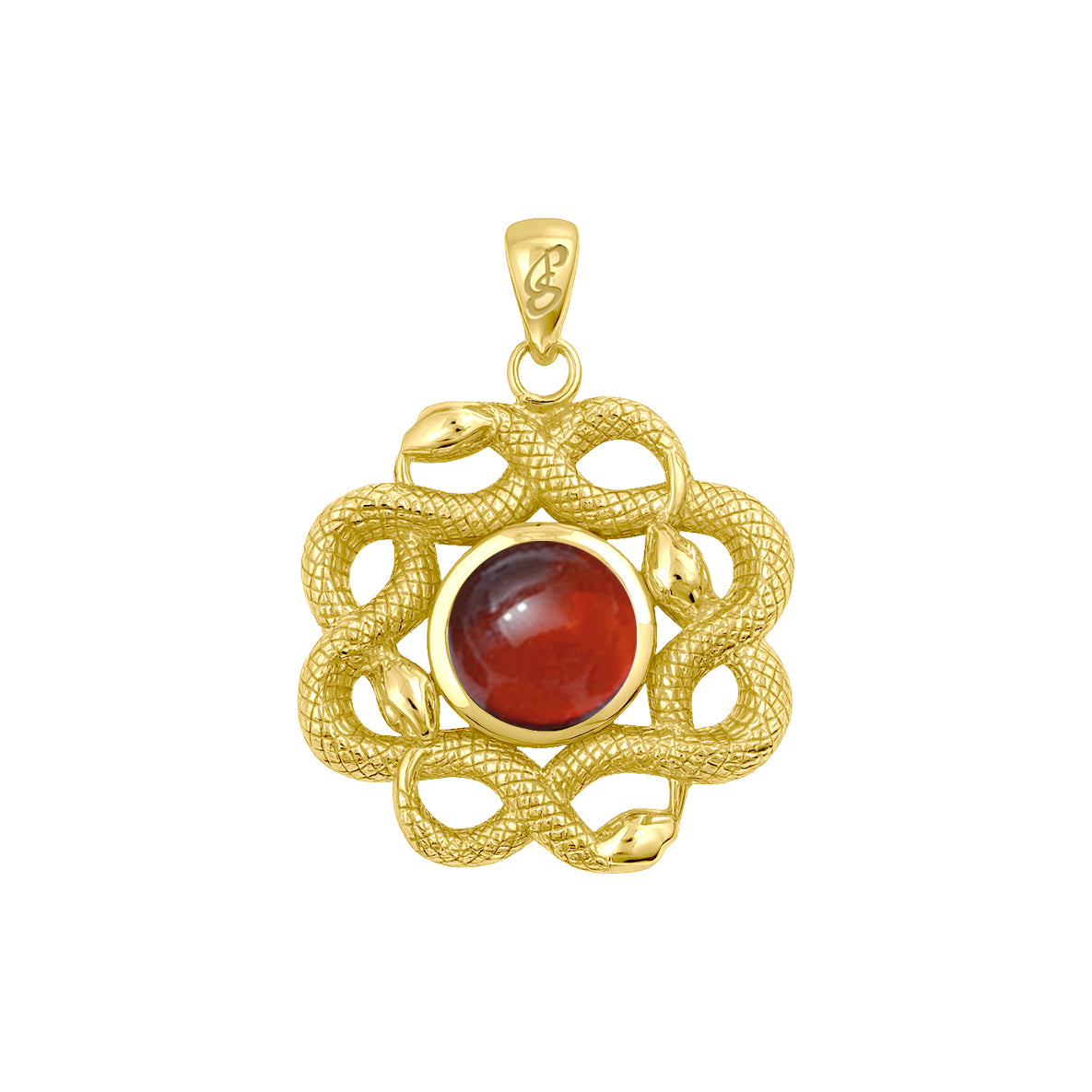 Ouroboros Snake with Celtic Knot Solid Gold Pendant with Gem