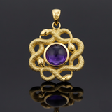 Ouroboros Snake with Celtic Knot Solid Gold Pendant with Gem
