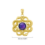 Ouroboros Snake with Celtic Knot Solid Gold Pendant with Gem
