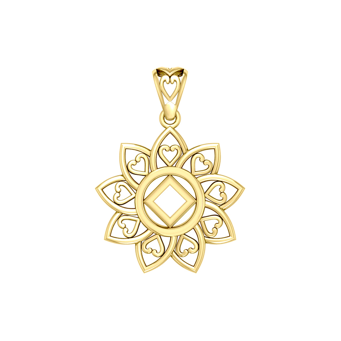 The Flower of Unity with NA Recovery Symbol Solid Gold Pendant GPD6421