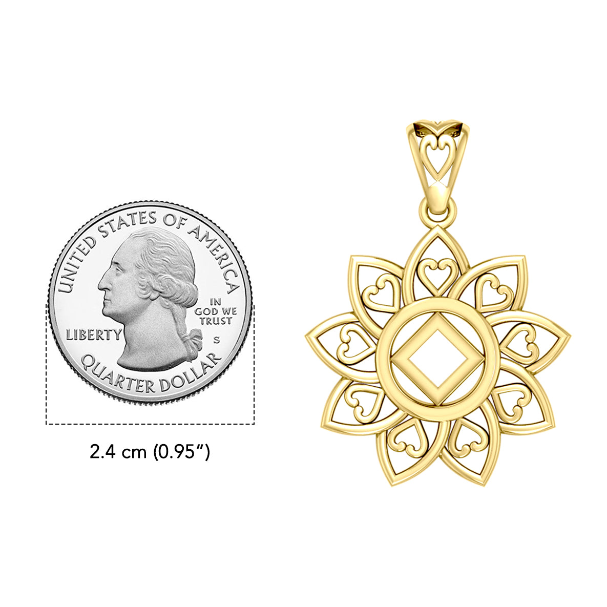 The Flower of Unity with NA Recovery Symbol Solid Gold Pendant GPD6421