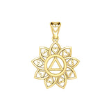 The Flower of Unity with AA Recovery Symbol Solid Gold Pendant GPD6422