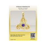 Triple Snake with Celtic Trinity Knot Solid Gold Pendant with Gem GPD6426