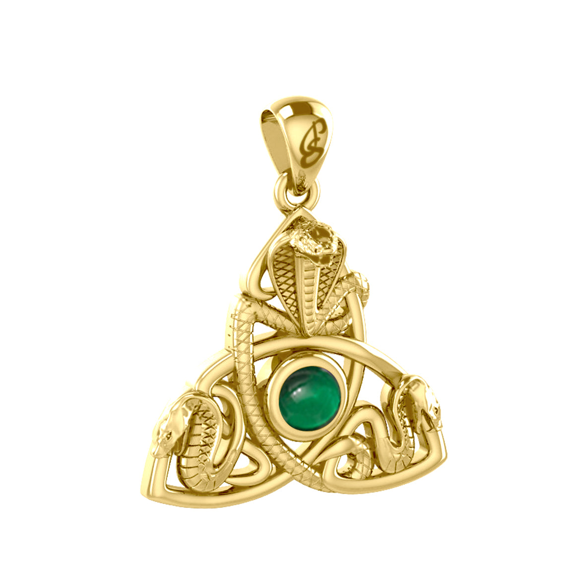 Triple Snake with Celtic Trinity Knot Solid Gold Pendant with Gem GPD6426