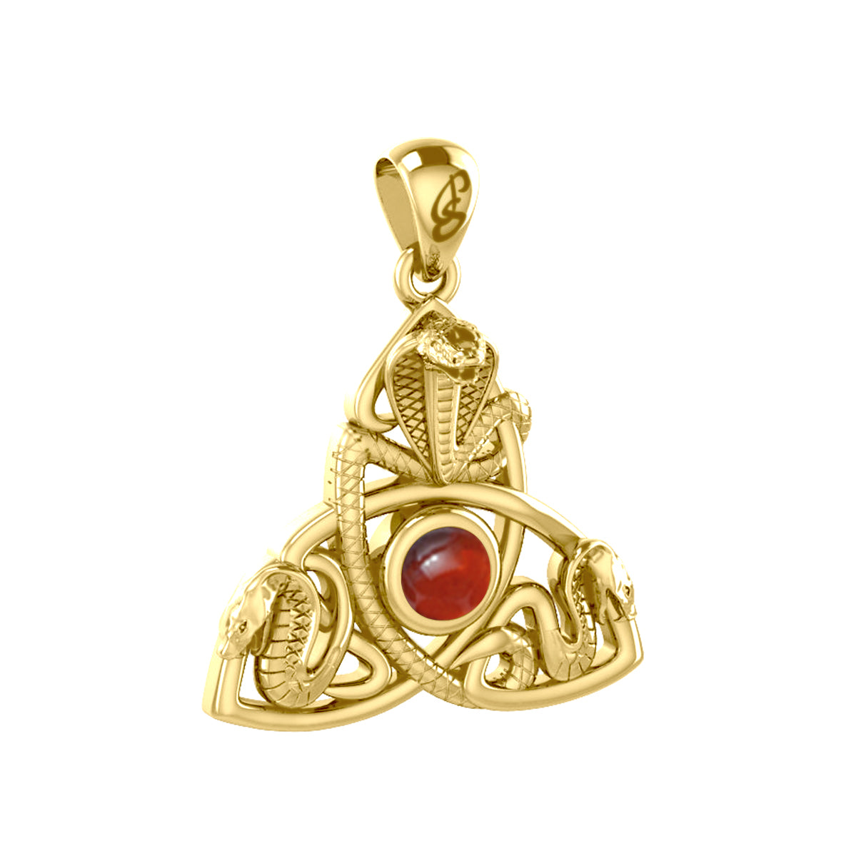 Triple Snake with Celtic Trinity Knot Solid Gold Pendant with Gem GPD6426