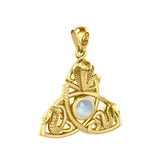 Triple Snake with Celtic Trinity Knot Solid Gold Pendant with Gem GPD6426