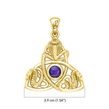 Triple Snake with Celtic Trinity Knot Solid Gold Pendant with Gem GPD6426