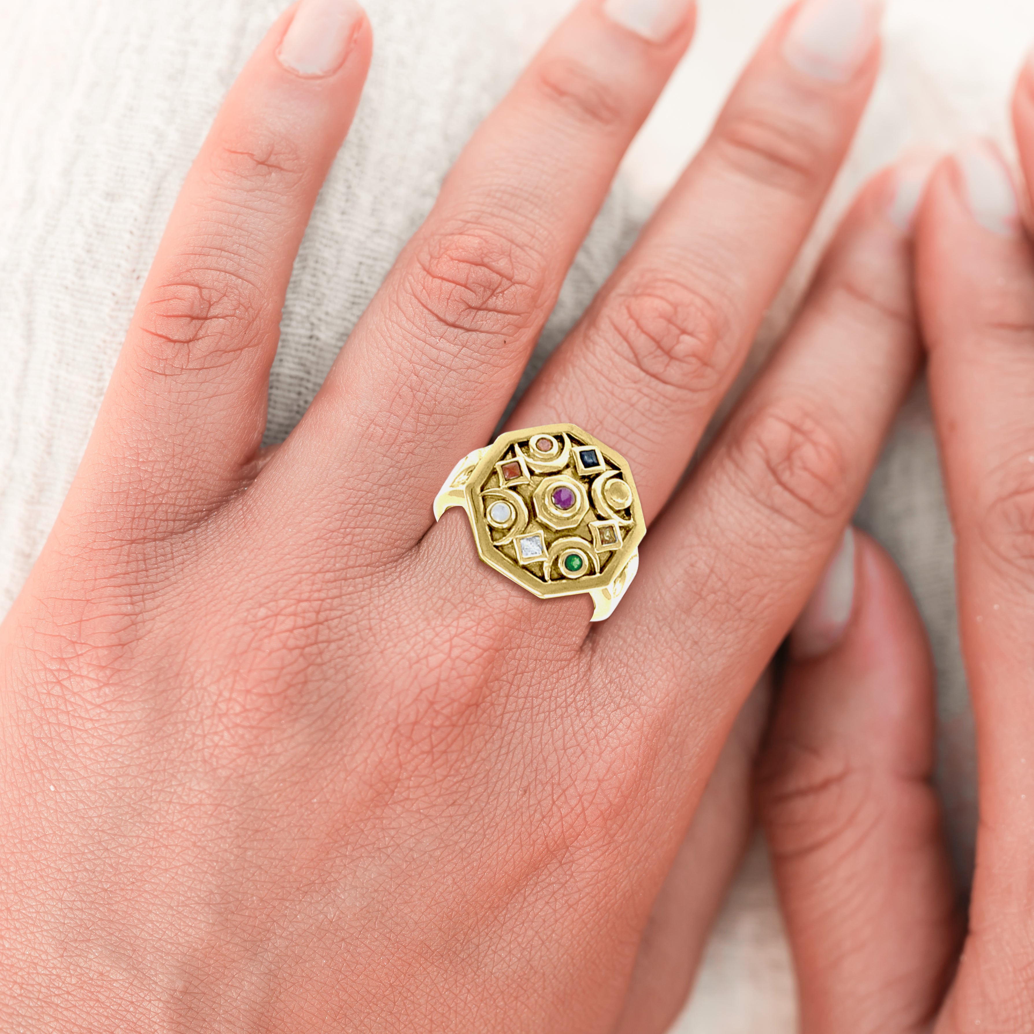 Chandra Moon Solid Yellow Gold Ring GRI1247