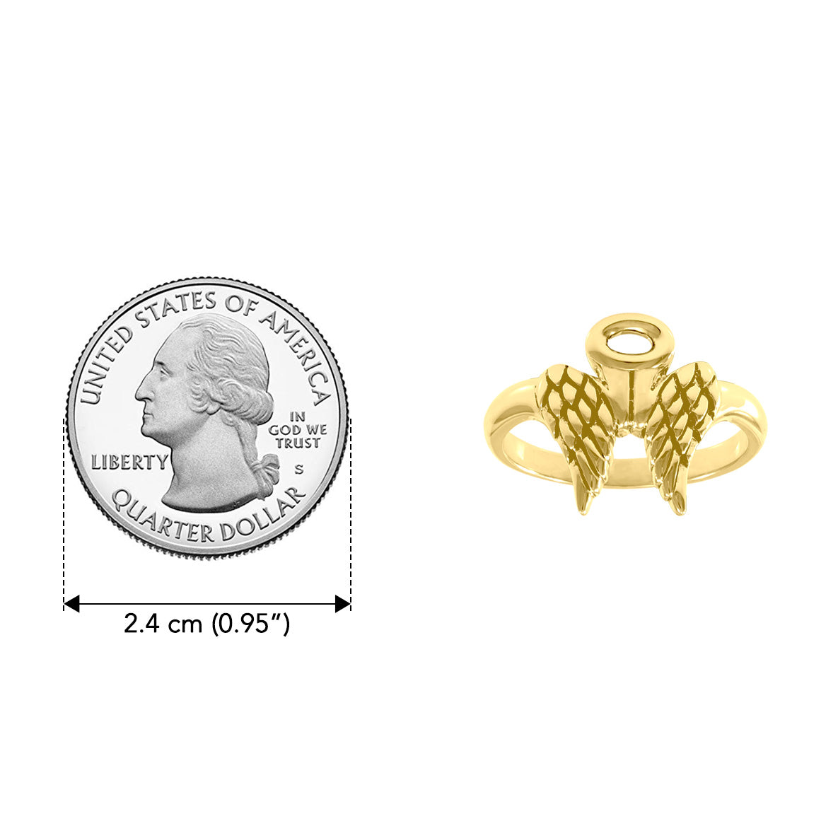 Angel Wings Halo Solid Yellow Gold Ring GRI1549