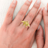 Angel Wings Halo Solid Yellow Gold Ring GRI1549