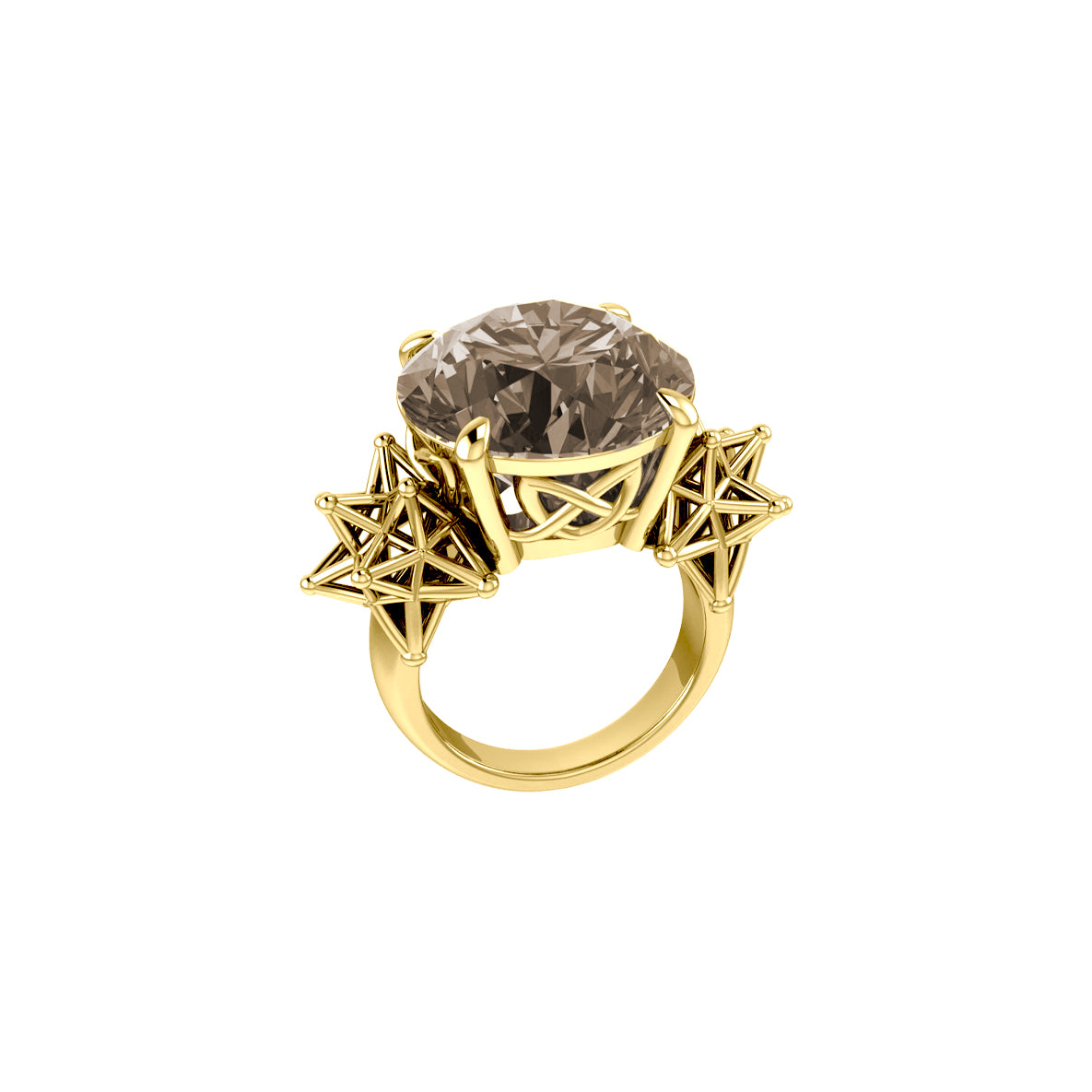 Celtic Heart with Merkaba Solid Yellow Gold Cocktail Ring with Large Gemstone GRI1698