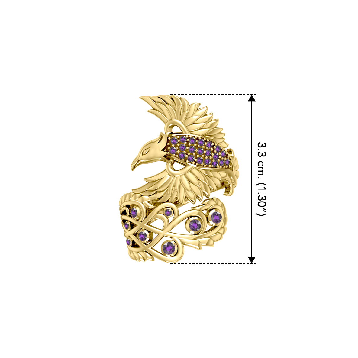 Honor The Flying Phoenix Solid Yellow Gold Jewelry Ring with Gemstone GRI1744