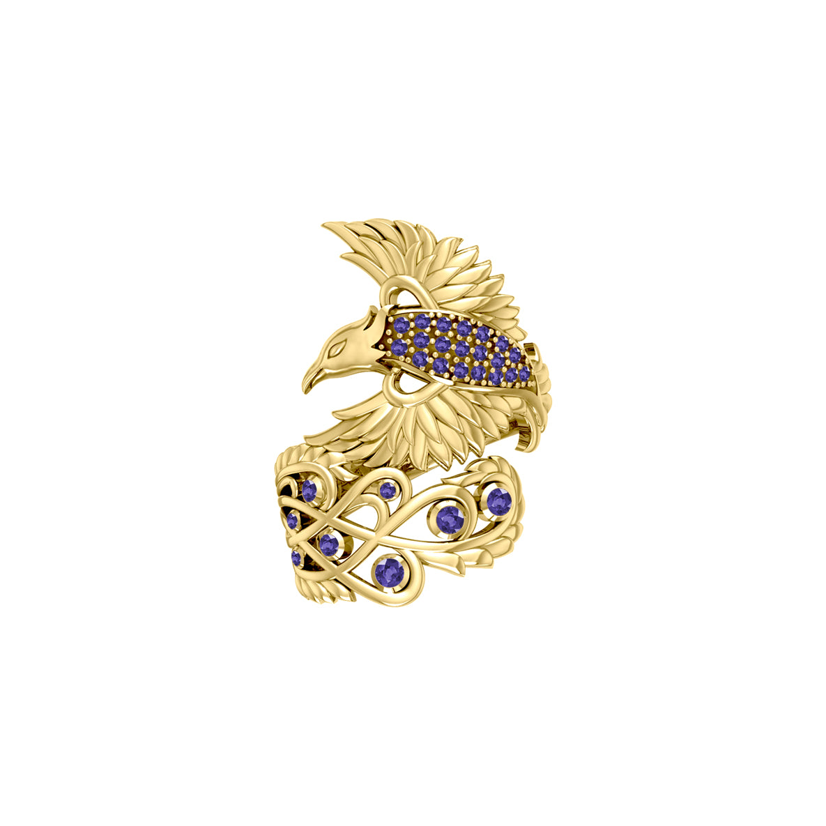 Honor The Flying Phoenix Solid Yellow Gold Jewelry Ring with Gemstone GRI1744