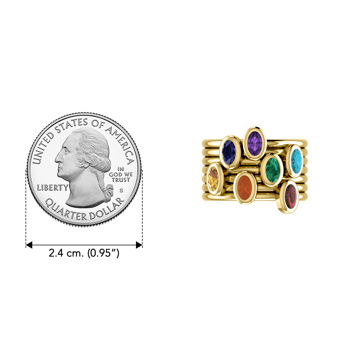 Oval Chakra Gemstone on Solid Yellow Gold Stack Ring GRI1856