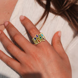 Oval Chakra Gemstone on Solid Yellow Gold Stack Ring GRI1856