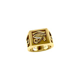 The Eye of Horus and Ankh Solid Yellow Gold Signet Men Ring GRI1980