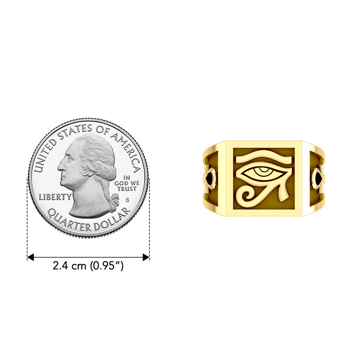 The Eye of Horus and Ankh Solid Yellow Gold Signet Men Ring GRI1980