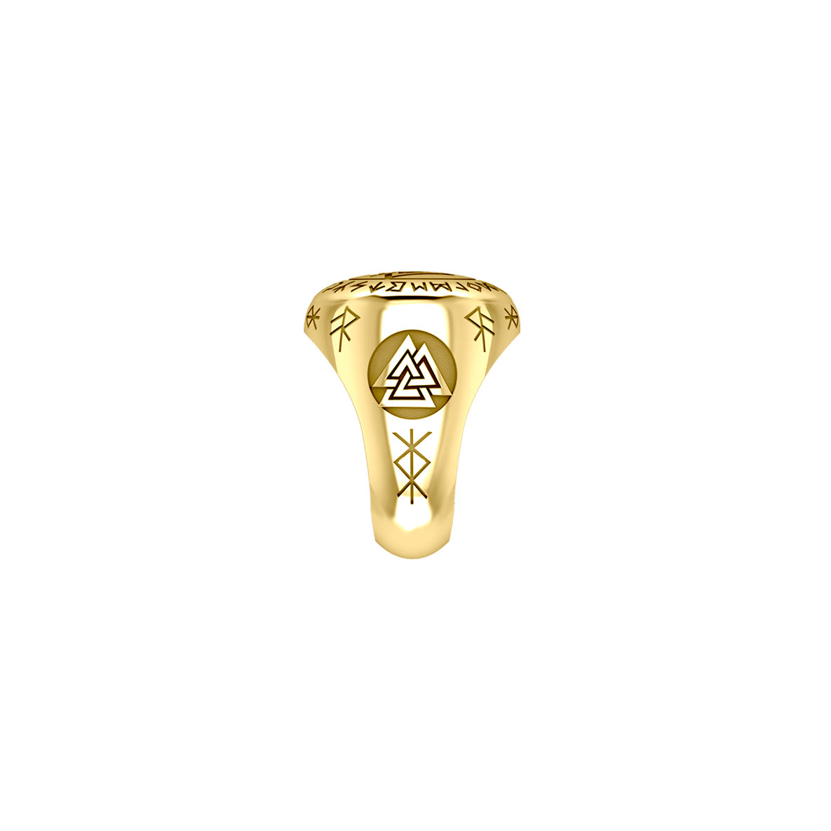 Norse Viking Valknut Solid Yellow Gold Ring with Rune Symbols GRI2413
