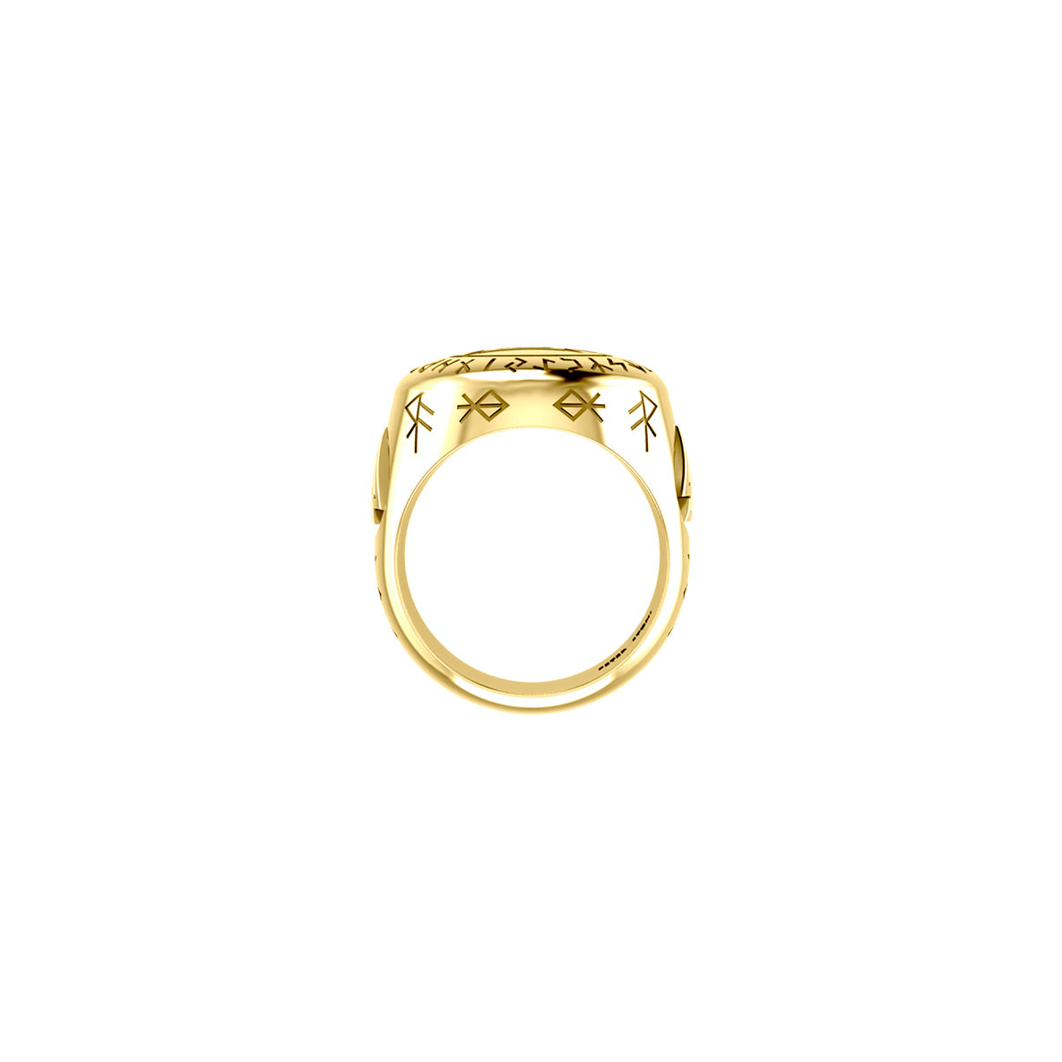 Norse Viking Valknut Solid Yellow Gold Ring with Rune Symbols GRI2413