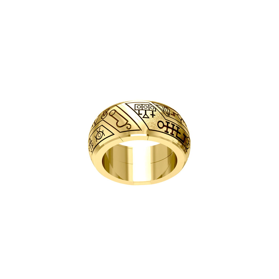 Peter Stone Puzzle Ring Theme Sigil of Archangels & Demons Solid Yellow Gold Ring GRI2444