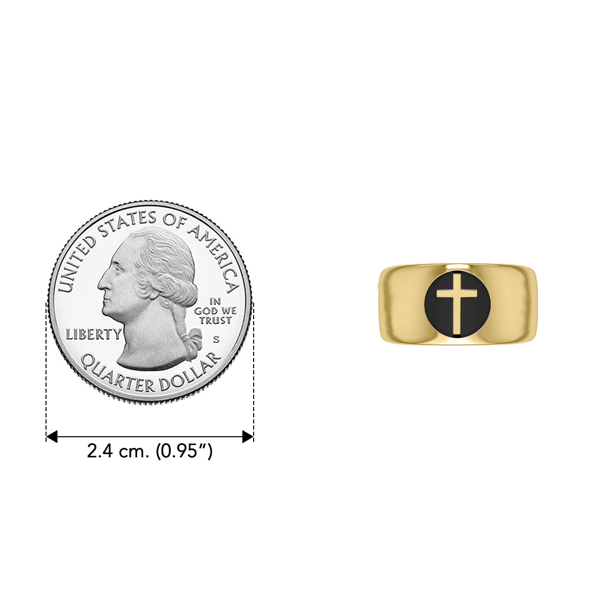 Spiritual Elegance Solid Yellow Gold Faith Cross Men Band Ring with Black GRI2475