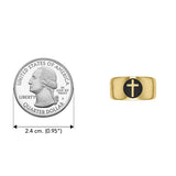 Spiritual Elegance Solid Yellow Gold Faith Cross Men Band Ring with Black GRI2475