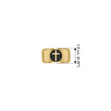 Spiritual Elegance Solid Yellow Gold Faith Cross Men Band Ring with Black GRI2475
