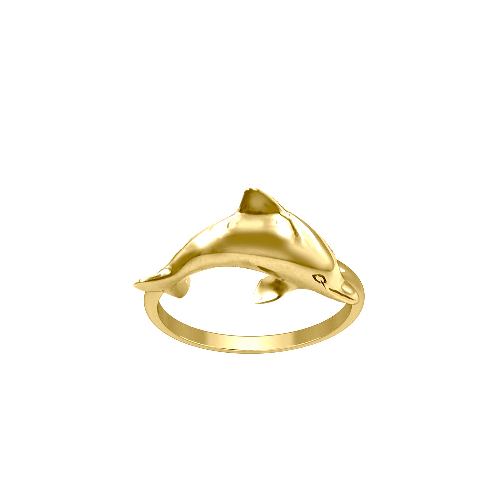 Jumping Dolphin Solid Gold Ring GRI2505