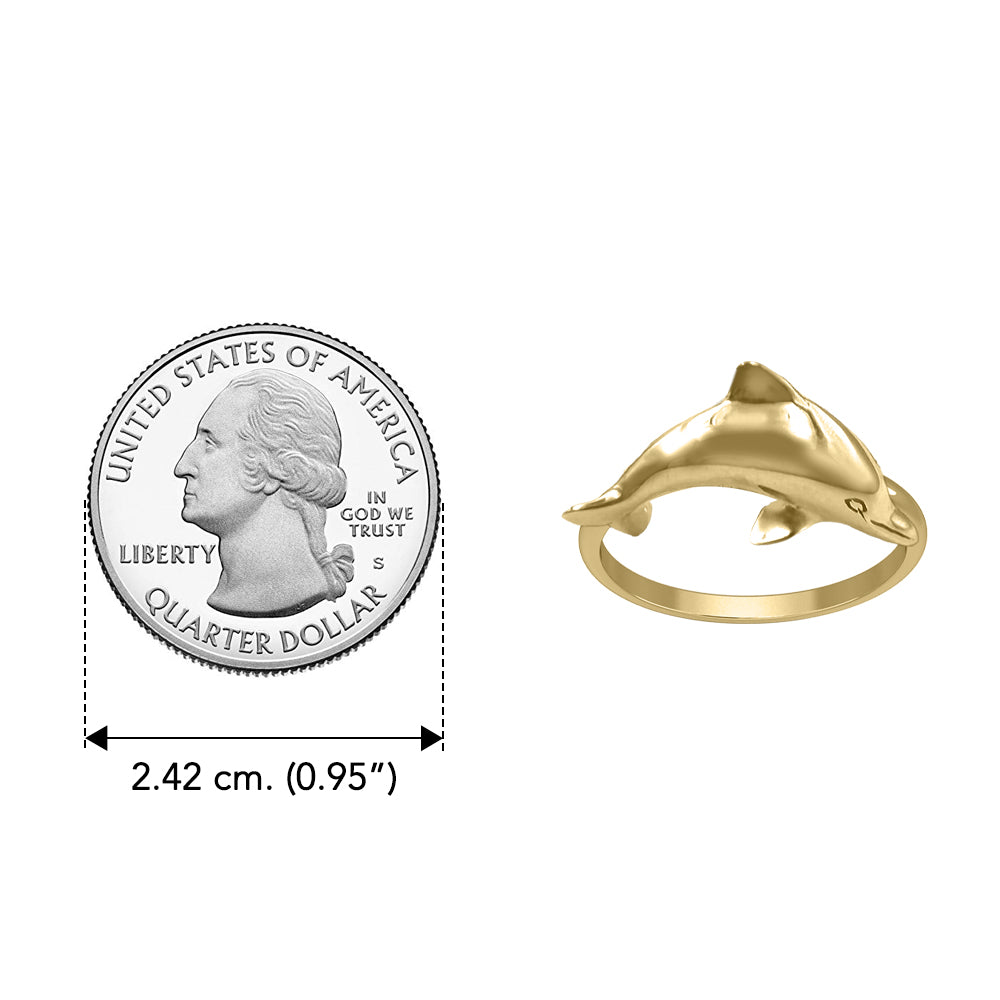 Jumping Dolphin Solid Gold Ring GRI2505