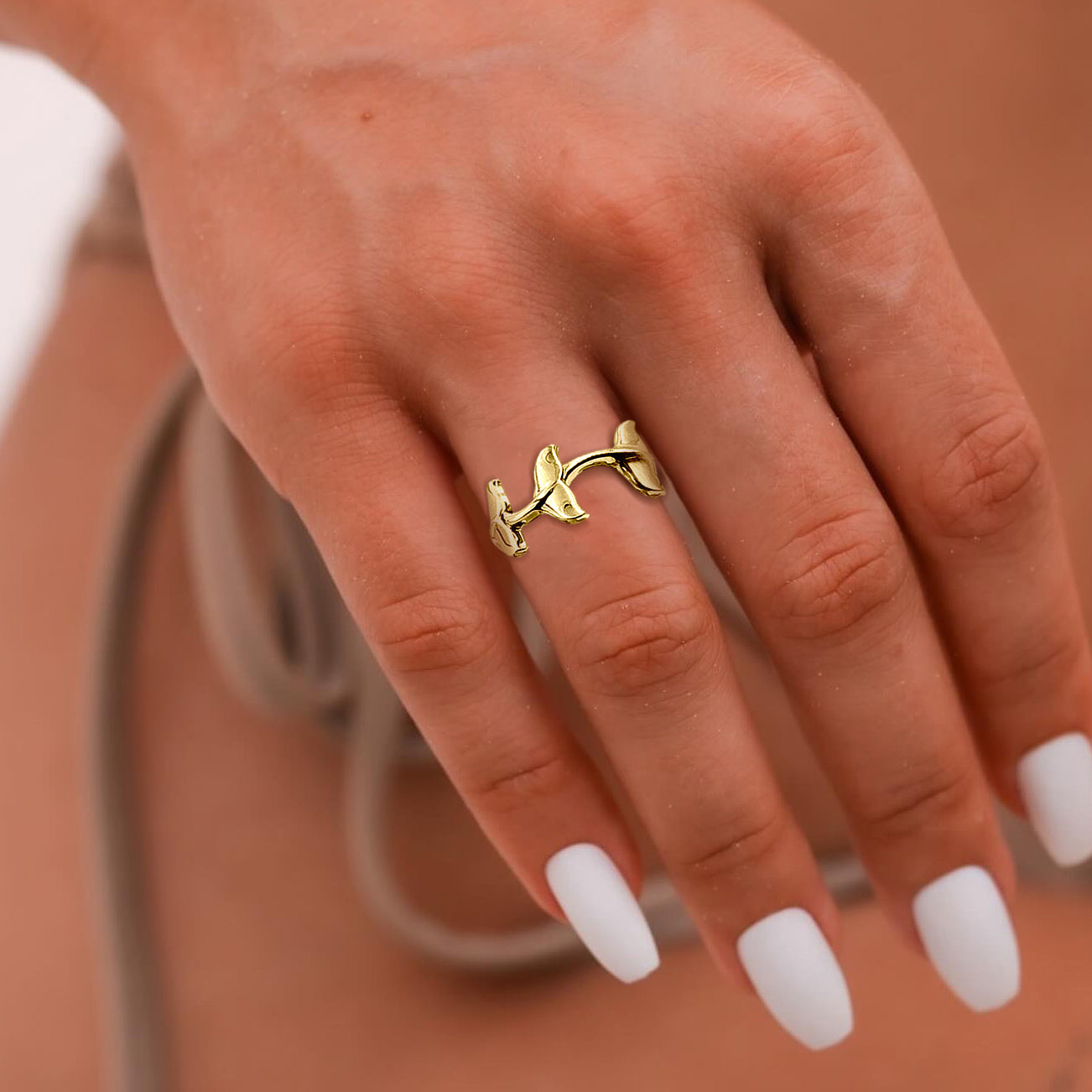 Triple Whale Tails Solid Gold Ring GRI2530