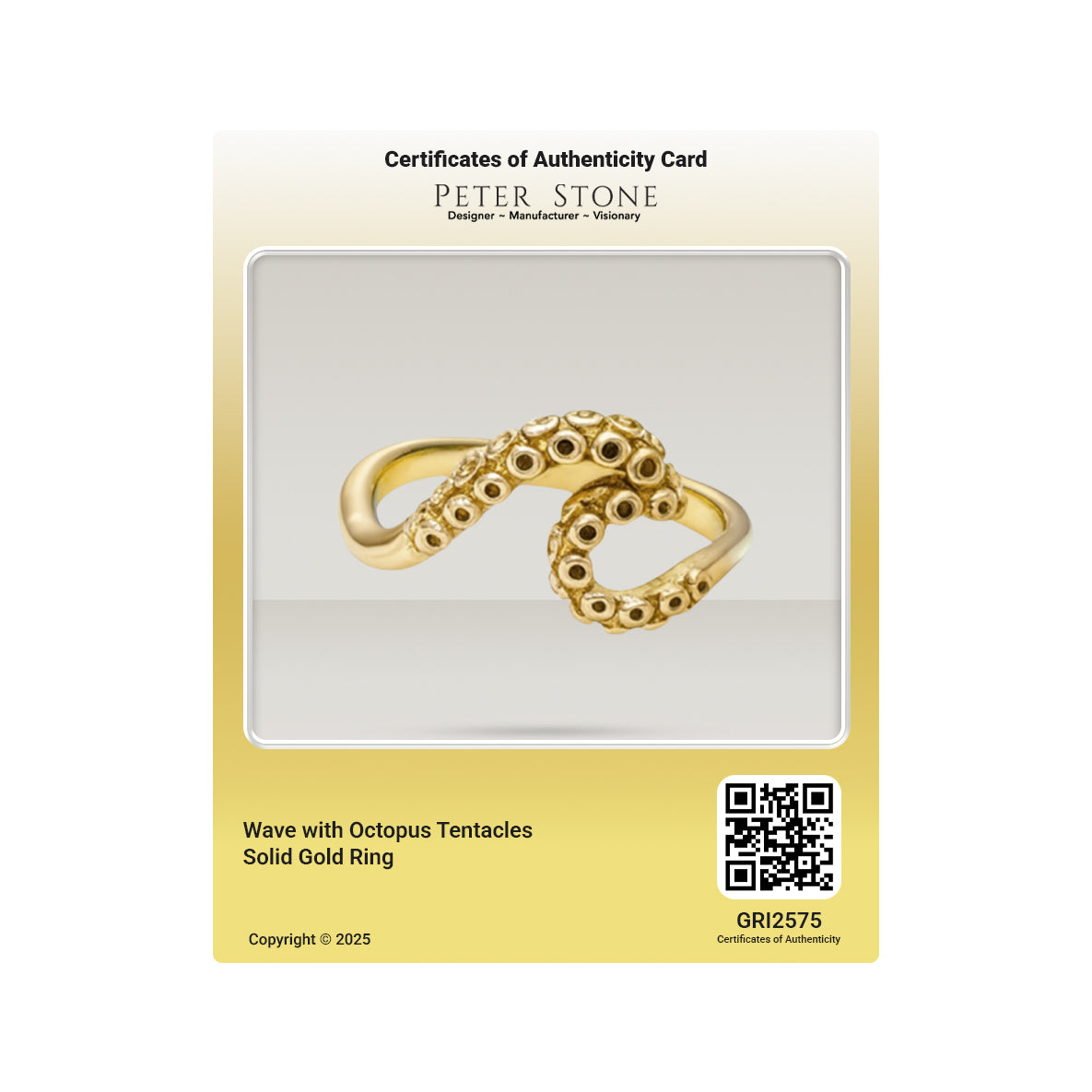 Wave with Octopus Tentacles Solid Gold Ring GRI2575