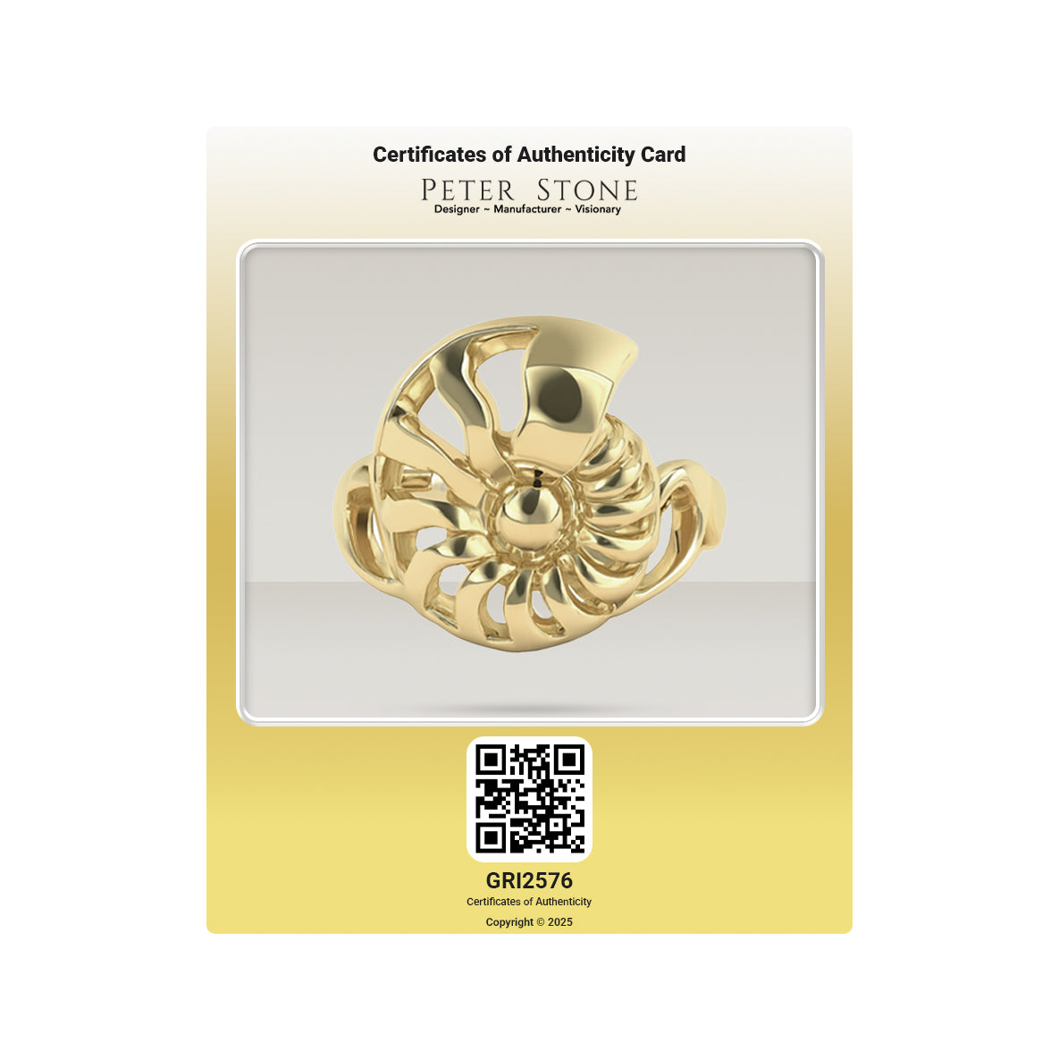 DiveSilver Nautilus and Wave Solid Gold Ring GRI2576