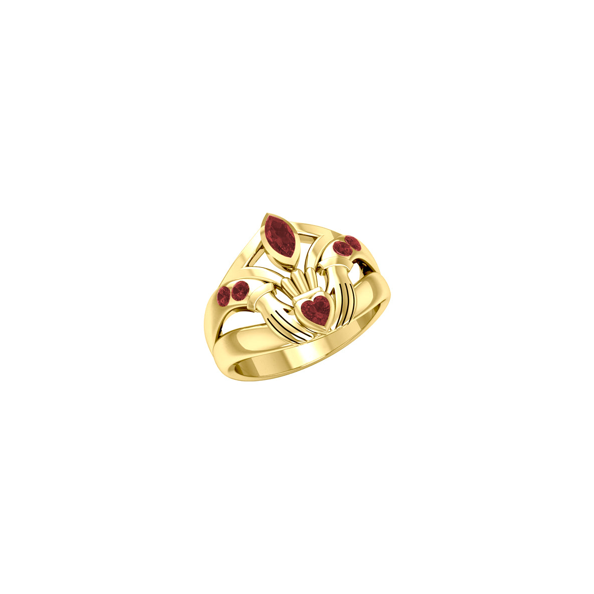 Irish Claddagh Solid Yellow Gold Ring with Gemstones GRI274