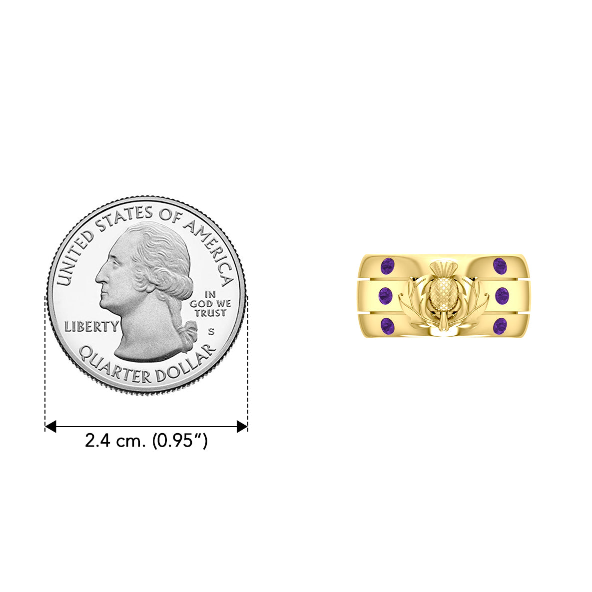 Strong and Beautiful Scottish Thistle Solid Yellow Gold Ring with GRI356