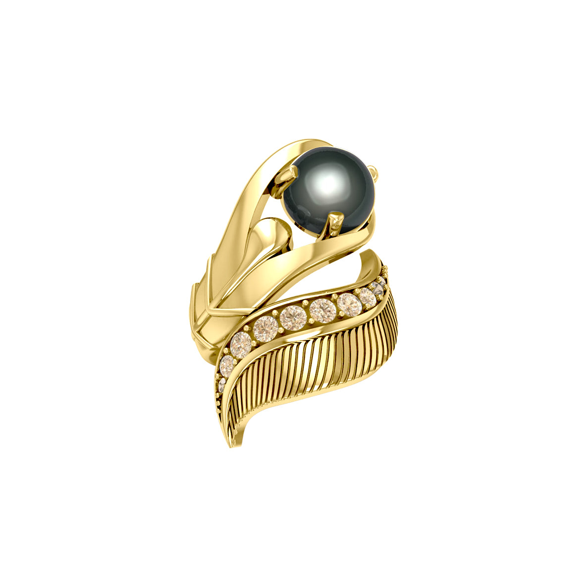 Graceful and free Dali-inspired Solid Yellow Gold Ring gemstones GRI580